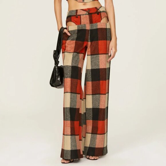 AFRM Anthropologie Willis Hip Cutout Wide Leg Plaid Trousers Pants - Fall! sz 28 - Picture 1 of 14